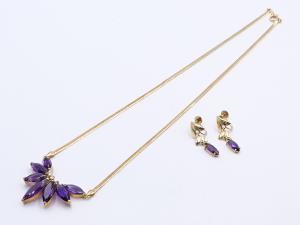 K14/585/X線Au58％ アメジスト 色石 ネックレス・イヤリング 16.9g